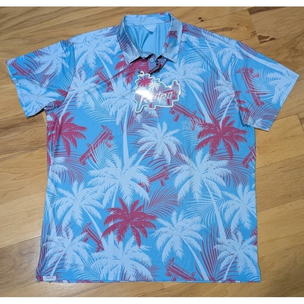🌴 Retro Rifle Men's 3XL Performance Polo Stretch Golf Hawaiian AOP New